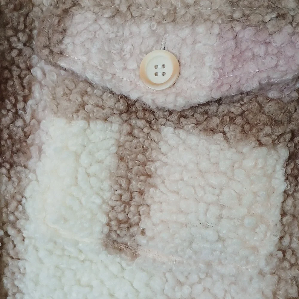 Mable Anthropologie Plaid Sherpa Barn Button Down Jacket Pink Cream Medium - Picture 4 of 9